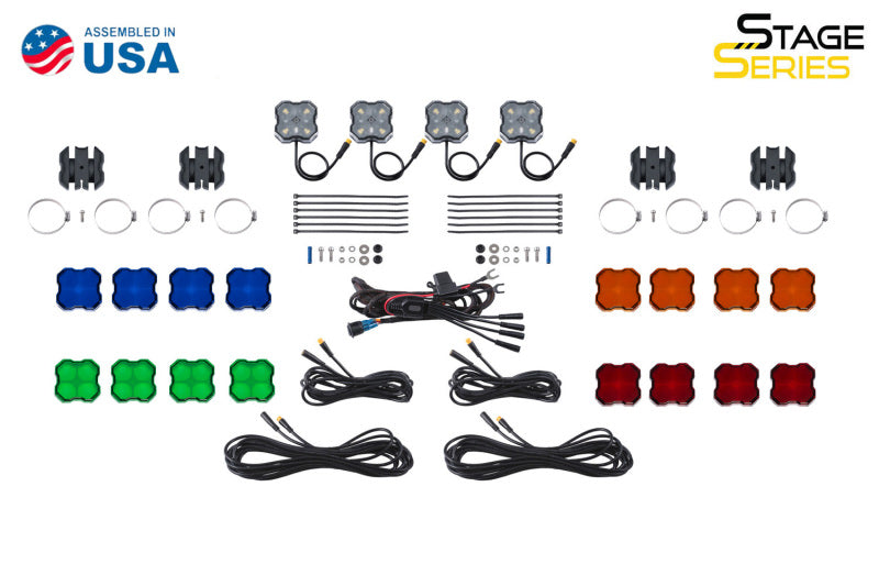 Diode Dynamics Stage Series SXS Rock Light Installer Kit - RGBW M8 w/Controller (4-pack) - DD7751C