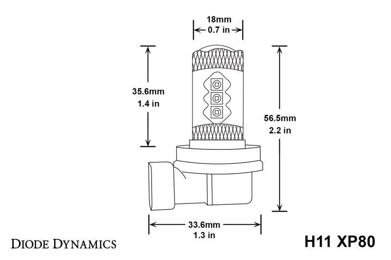 Diode Dynamics H11 XP80 LED - Cool - White (Pair) - DD0165P