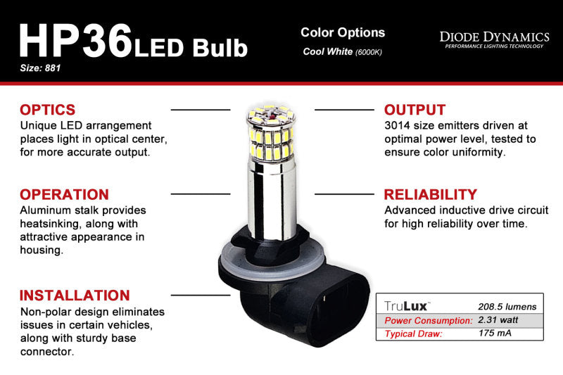 Diode Dynamics 881 HP36 LED - Cool - White (Pair) - DD0126P