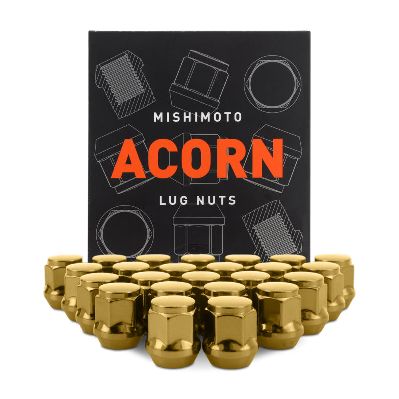 Mishimoto Steel Acorn Lug Nuts M14 x 1.5 - 24pc Set - Gold - MMLG-AC1415-24GD