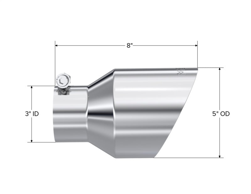 MBRP Universal T304 Stainless Steel Tip  3on ID / 5in OD Out / 8in Length Angle Cut Dual Wall - T5187