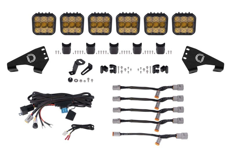 Diode Dynamics 20-Present Polaris RZR SS5 Pro CrossLink Roof - Yellow Combo Lightbar Kit - DD7633