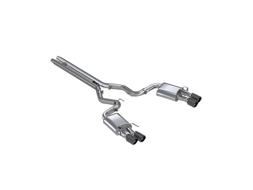 MBRP 18-20 Ford Mustang GT 5.0 w/ Quad Tip Active Exhaust Cat Back Split Rear T304 w/ Carb Fib Tips - S72093CF