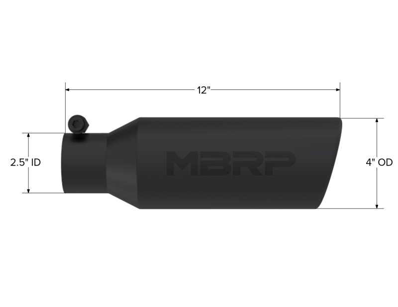 MBRP Universal Tip 4in O.D. Angled Rolled End 2.5in inlet 12in length Black - T5150BLK