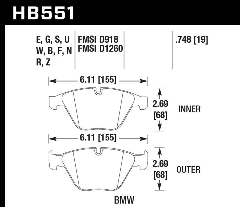 Hawk 07-09 M3 HP+ Street Front Brake Pads HB551N.748