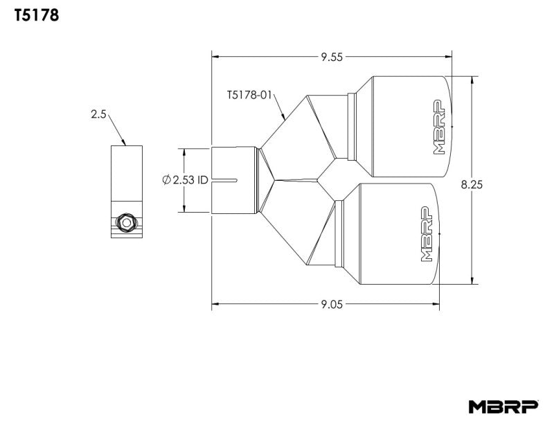 MBRP Universal T304 SS Dual Tip 4in OD/2.5in Inlet - T5178