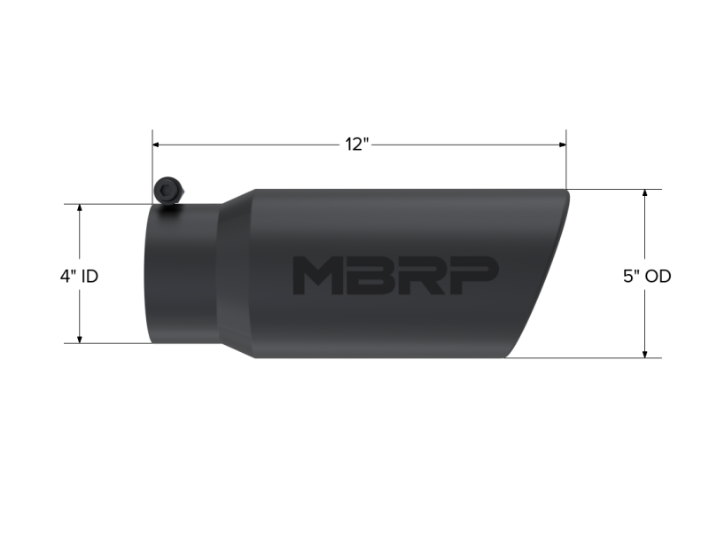 MBRP Universal Tip 5 O.D. Angled Rolled End 4 inlet 12 length - Black Finish - T5051BLK