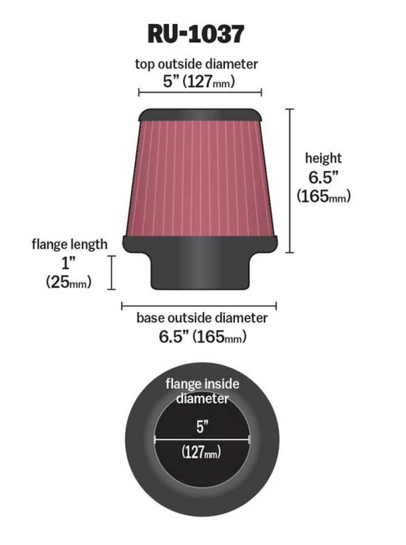 K&amp;N Universal Clamp-On Air Filter 5in FLG / 6-1/2in B / 5in T / 6-1/2in H