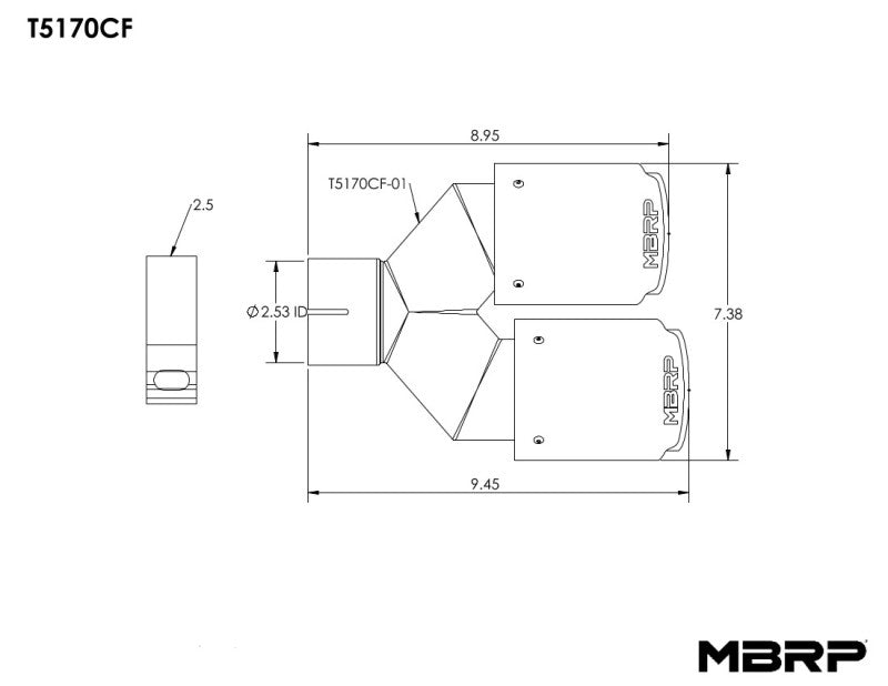 MBRP Universal Carbon Fiber Dual Tip 3.5in OD/2.5in Inlet - T5170CF