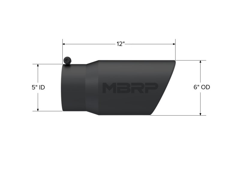 MBRP Universal Tip 6in O.D. Angled Rolled End 5 inlet 12 length - Black Finish - T5075BLK