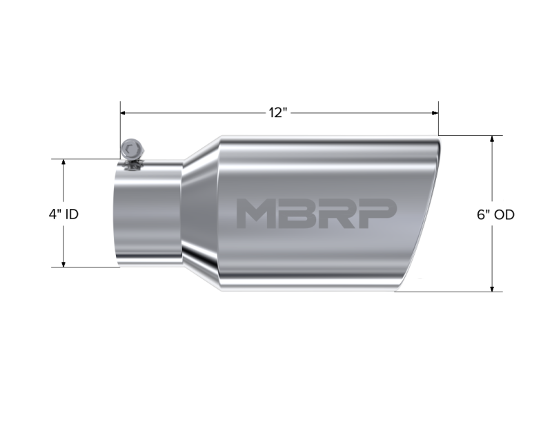 MBRP Universal Tip 6 O.D. Angled Rolled End 4 inlet 12 length - T5073