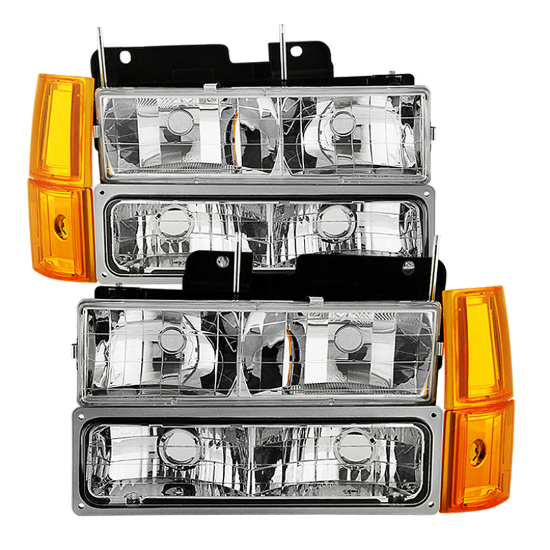 Xtune GMC Yukon 94-99 Headlights w/ Corner &amp; Parking Lights 8pcs Sets -Chrome HD-JH-GCK94-AM-C-SET