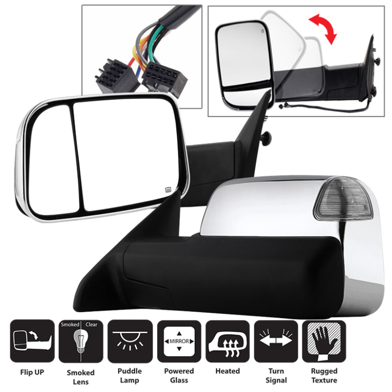 Xtune Dodge Ram 1500 09-12 L&amp;R Manual Extendable Power Heated Adjust Mirror MIR-DRAM10-PW-SET