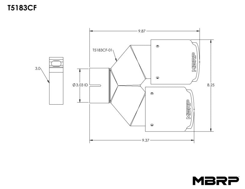 MBRP 3in ID / Dual 4in OD Out Staggered L 9.37in / R 9.87in Dual Wall Carbon Fiber Univ Exhaust Tip - T5183CF