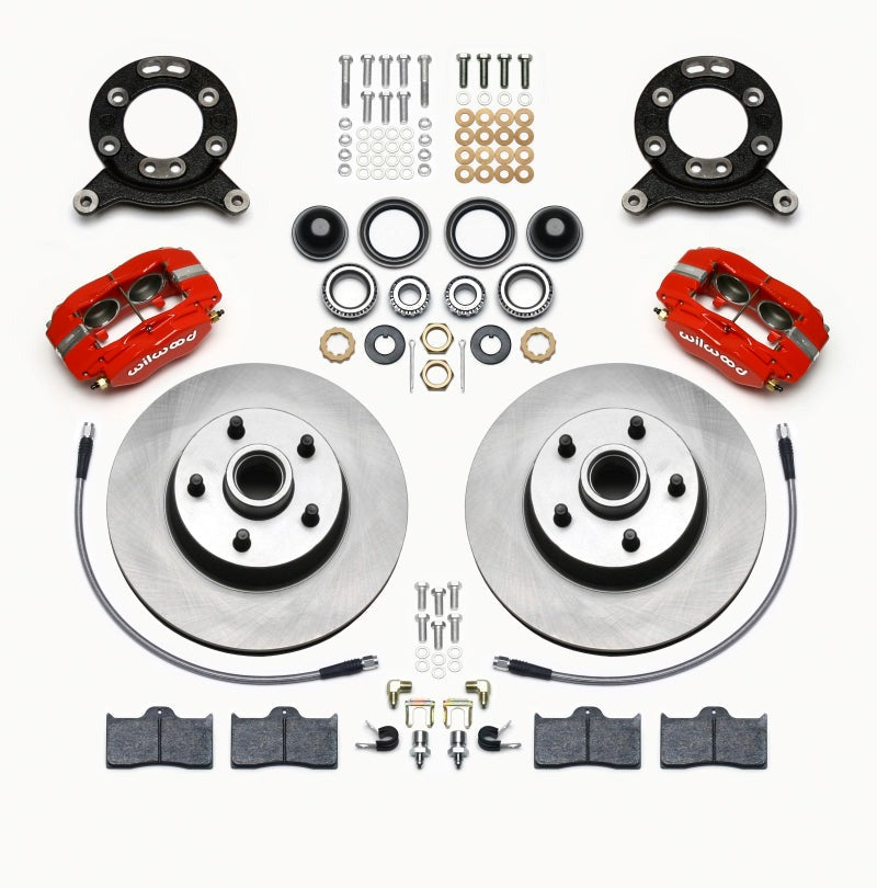 Wilwood Forged Dynalite-M Front Kit 11.30in 1 PC Rotor&amp;Hub Red 1965-1969 Mustang Disc &amp; Drum Spindle