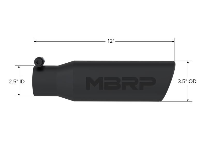 MBRP Universal Tip 3in O.D. Angled Rolled End 2 inlet 12 length - Black Finish - T5113BLK