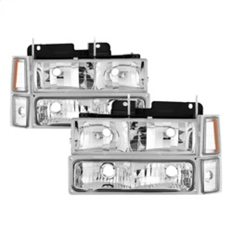 Xtune Chevy Suburban 94-98 Headlights w/ Corner &amp; Parking Lights 8pcs Chrome HD-JH-CCK88-AM-C-SET