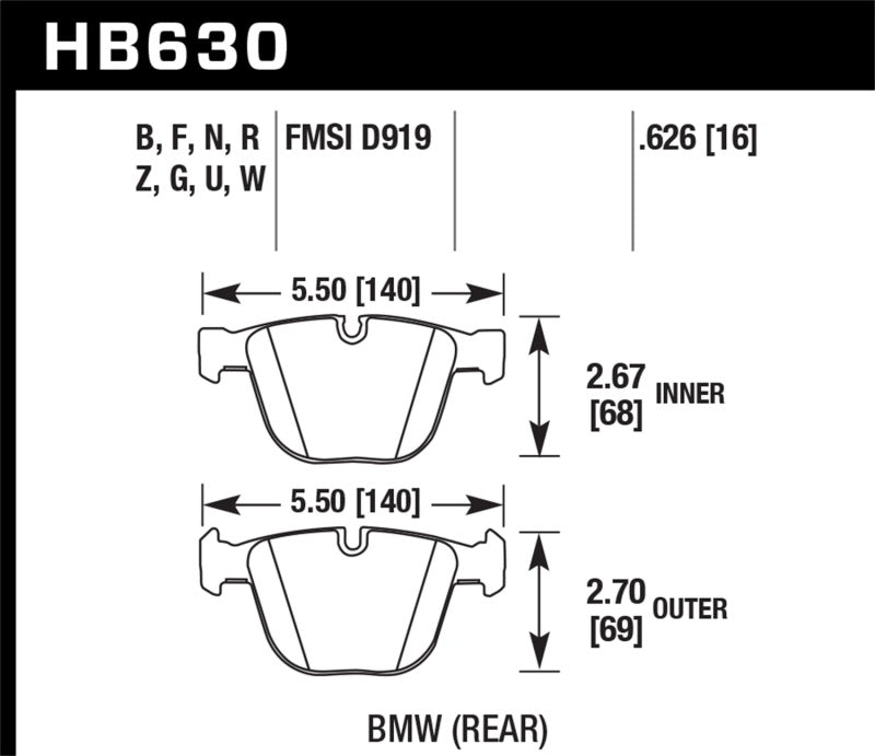 Hawk BMW M3 E90/E92  DTC-70 Race Rear Brake Pads HB630U.626