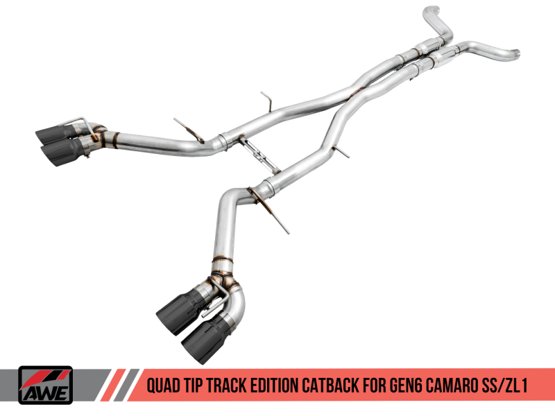 AWE Tuning 16-19 Chevy Camaro SS Non-Res Cat-Back Exhaust - Track Edition (Quad Diamond Black Tips)