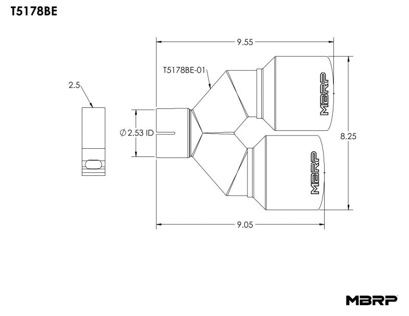 MBRP Burnt End Tip 2.5 ID Dual 4 OD Out 9.5 length Single wall 304 Stainless Steel Driver Side - T5178BE