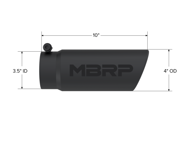 MBRP Universal Tip 4 O.D. Angled Rolled End 3.5 inlet 10 length- Black Finish - T5112BLK