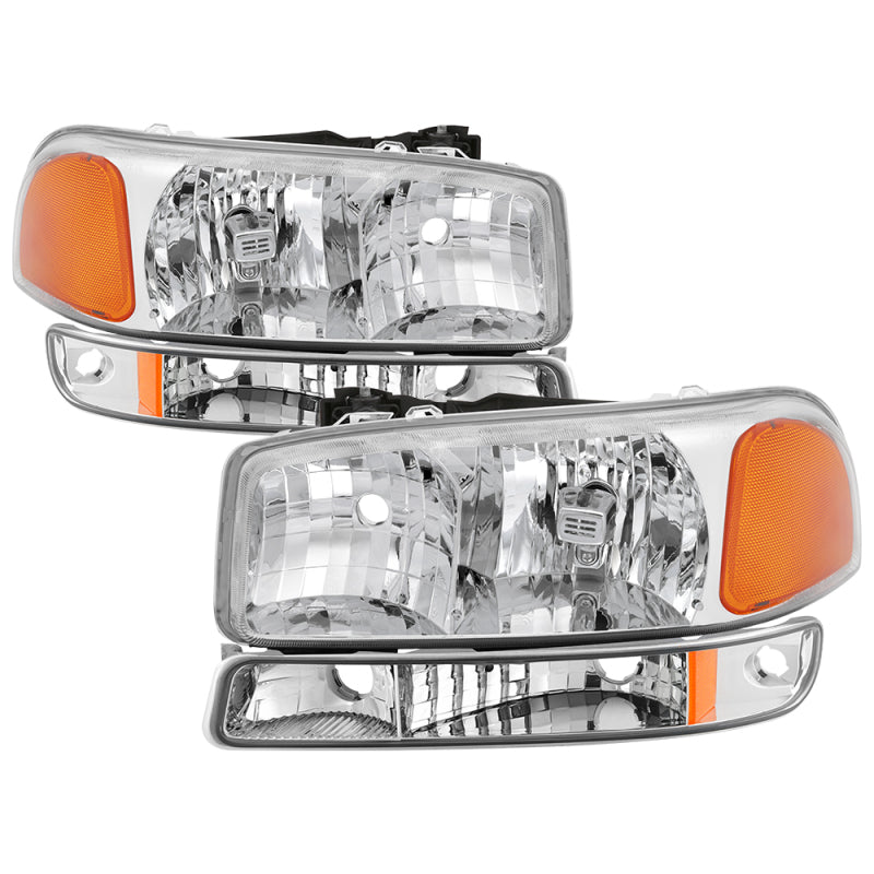 xTune GMC Sierra 99-06 /Yukon 00-06 Crystal Headlights &amp; Bumper Lights - Chrome HD-JH-GS99-AM-SET-C