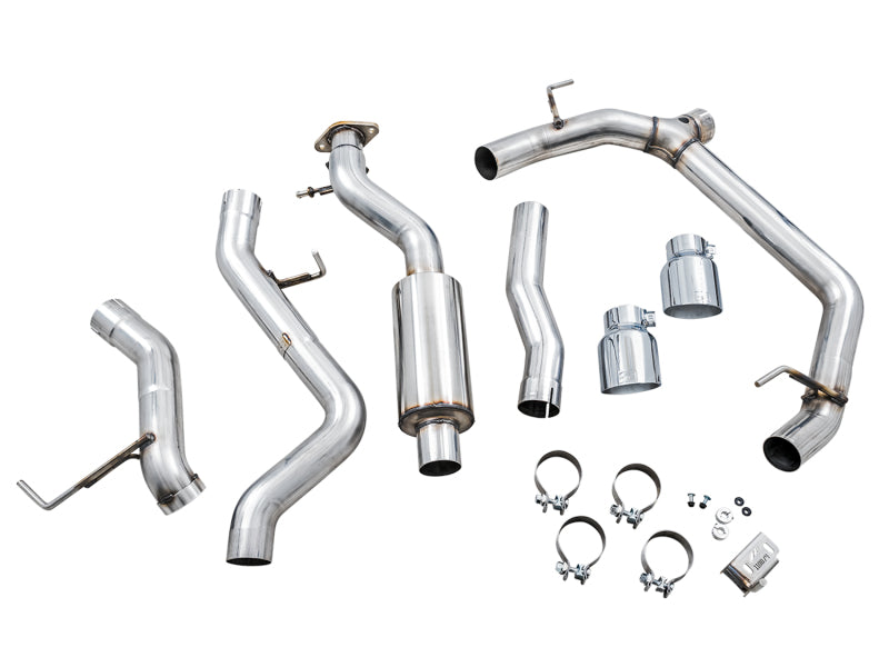 AWE Tuning 2021+ Ford Bronco 0FG Dual Rear Exit Exhaust w/Chrome Silver Tips &amp; Bash Guard