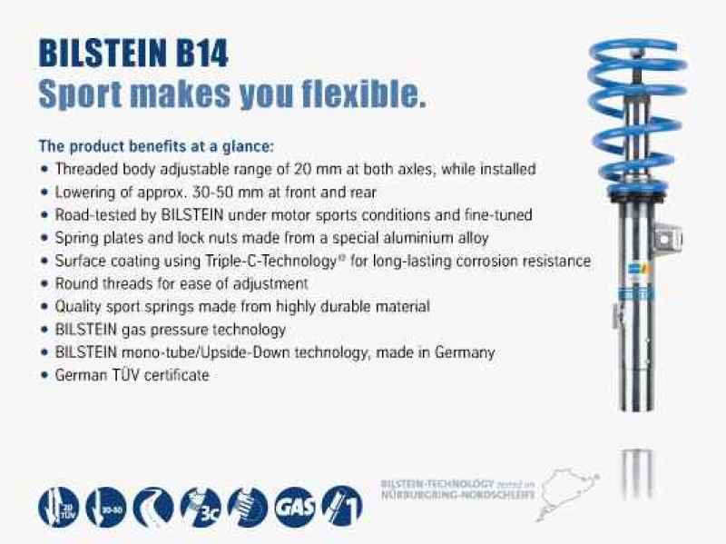 Bilstein B14 (PSS) Front &amp; Rear Performance Sus System 2015 VW Golf w/ 50mm Outside Dia Strut