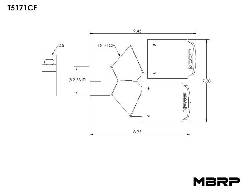 MBRP Universal Carbon Fiber Dual Tip 3.5in OD/2.5in Inlet - T5171CF