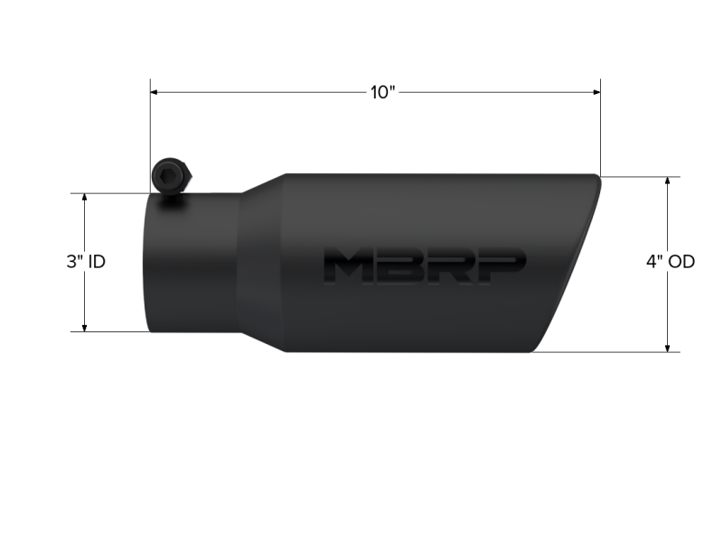 MBRP Universal Tip 4in OD 3in Inlet 10in Length Angled Rolled End Black - T5155BLK