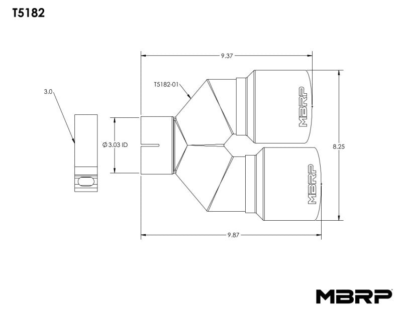 MBRP 3in ID / Dual 4in OD Out Staggered L 9.87in / R 9.37in Single Wall T304 SS Univ Exhaust Tip - T5182