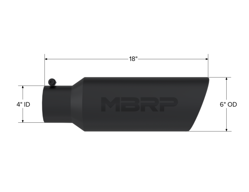 MBRP Universal Tip 6in OD Rolled End 4in Inlet 18in L Black Coated Exhaust Tip - T5130BLK