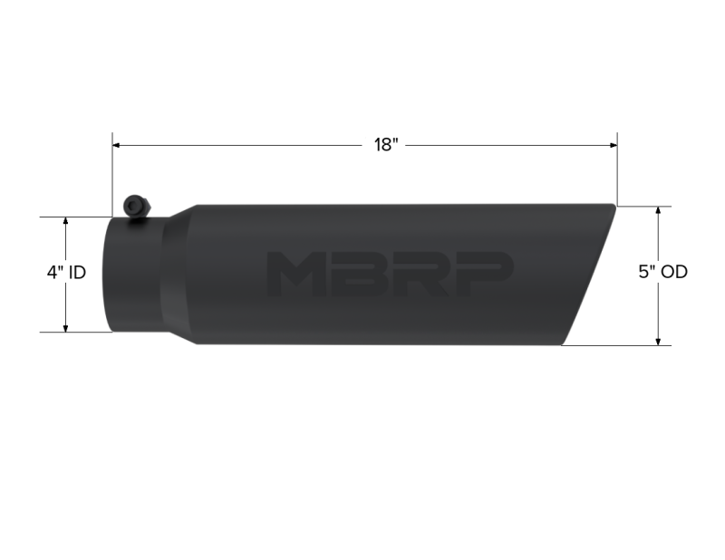 MBRP Universal 5in OD Angled Rolled End 4in Inlet 18in Lgth Black Finish Exhaust Tip - T5124BLK