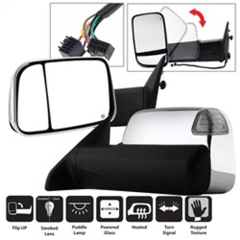 Xtune Dodge Ram 1500 09-12 L&amp;R Manual Extendable Power Heated Adjust Mirror MIR-DRAM10-PW-SET