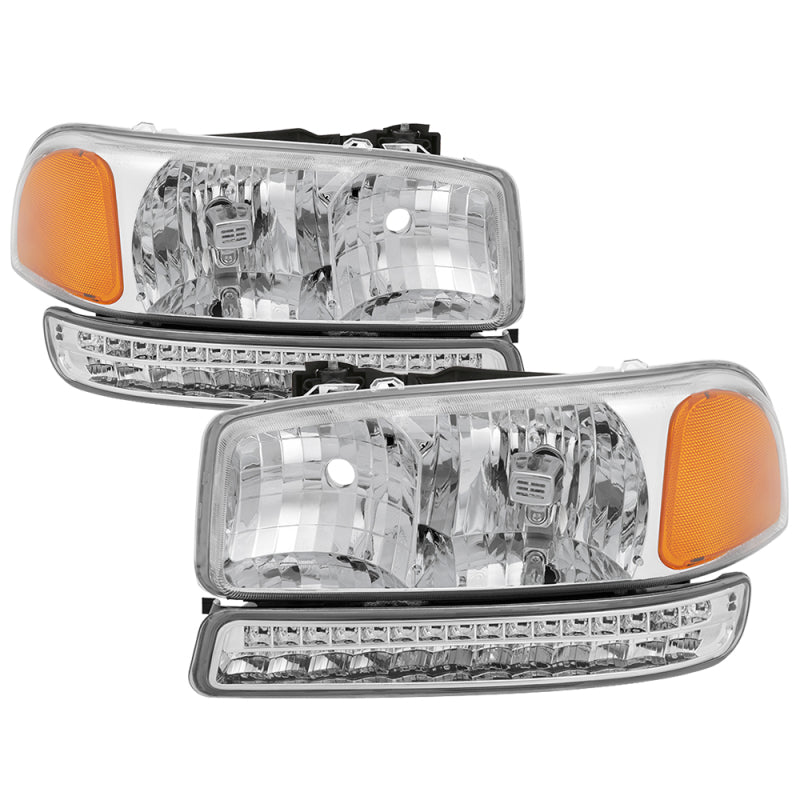 xTune GMC Sierra 99-06 /Yukon 00-06 Headlights &amp; LED Bumper Lights - Chrome HD-JH-GS99-LED-SET-C