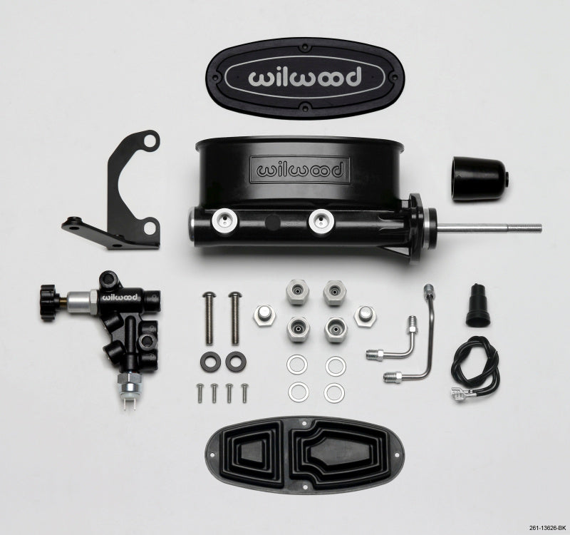 Wilwood HV Tandem M/C Kit w L/H Bracket &amp; Prop Valve - 15/16in Bore Black-W/Pushrod