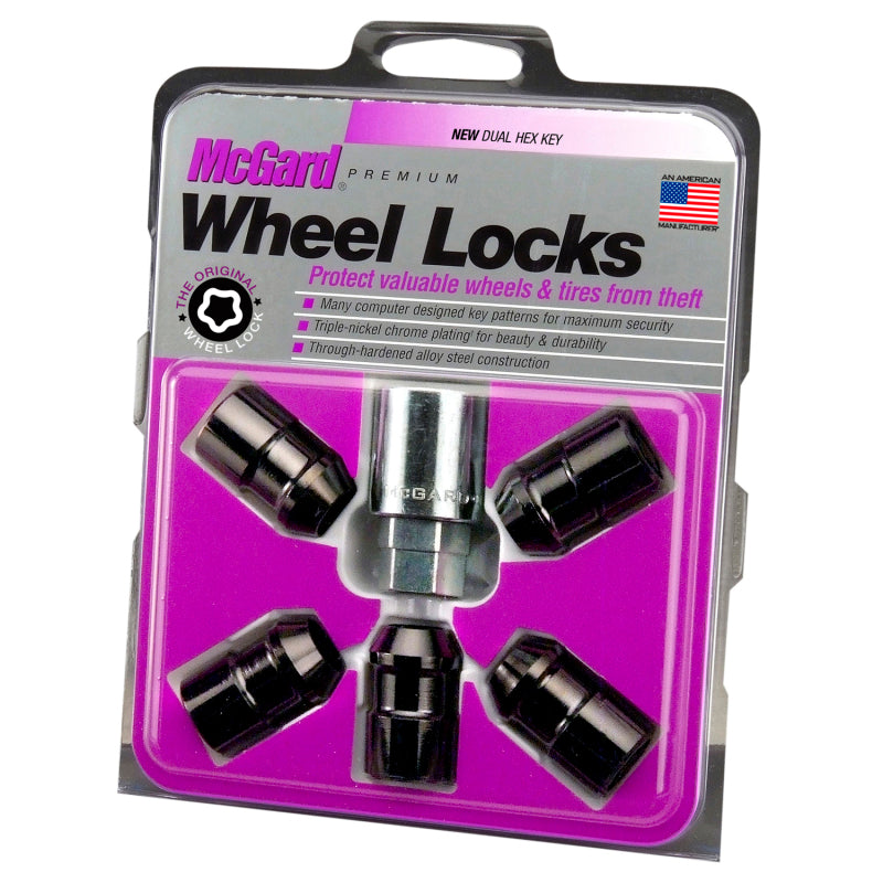 McGard Wheel Lock Nut Set - 5pk. (Cone Seat) 1/2-20 / 3/4 &amp;13/16 Dual Hex / 1.46in. Length - Black