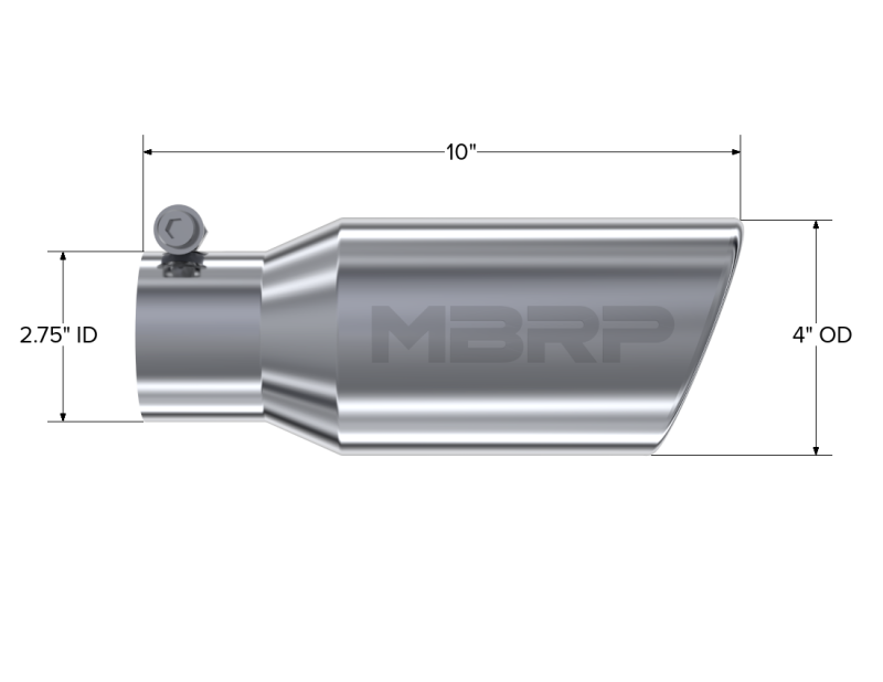 MBRP Universal Tip 4in OD 2.75in Inlet 10in Length Angled Rolled End T304 - T5157