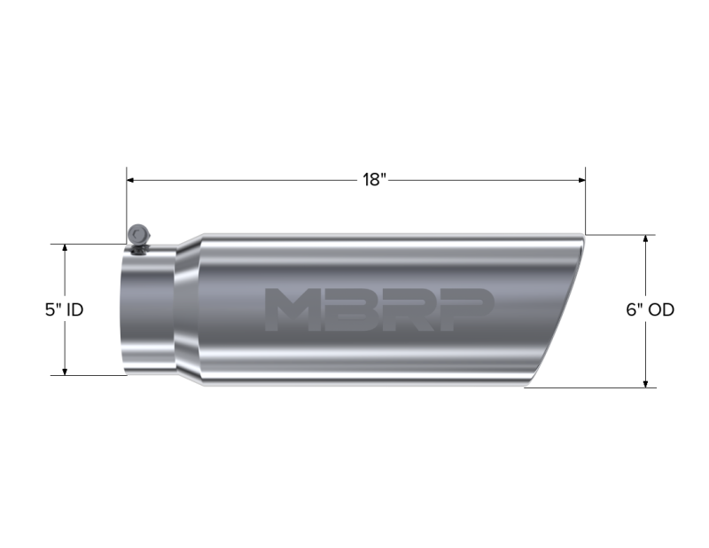 MBRP Universal Tip 6in OD Angled Rolled End 5in Inlet 18in Lgth T304 Exhaust - T5125