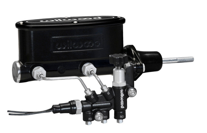 Wilwood HV Tandem M/C Kit w L/H Bracket &amp; Prop Valve - 7/8in Bore Black-W/Pushrod