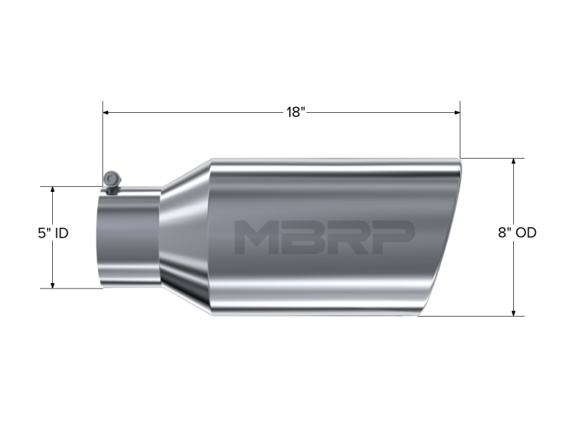 MBRP Universal Tip 8in OD Rolled End 5in Inlet 18in Length T304 - T5129