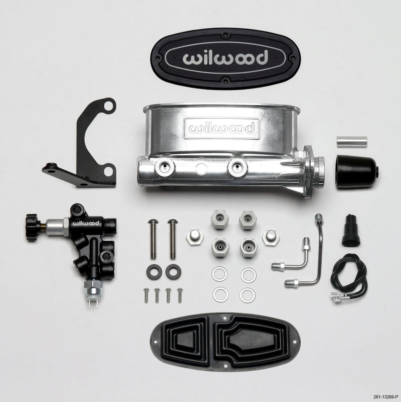 Wilwood HV Tandem M/C Kit w L/H Bracket &amp; Prop Valve - 1in Bore Ball Burnished