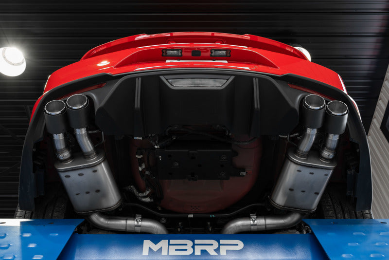 MBRP 18-20 Ford Mustang GT 5.0 w/ Quad Tip Active Exhaust Cat Back Split Rear T304 w/ Carb Fib Tips - S72093CF