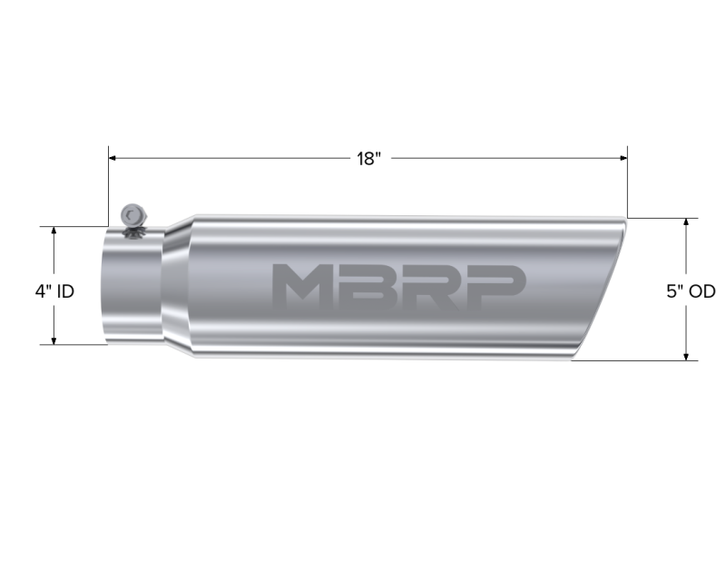 MBRP Universal 5in OD Angled Rolled End 4in Inlet 18in Lgth T304 Exhaust Tip - T5124