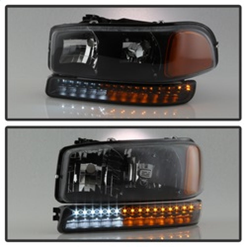 xTune GMC Sierra 99-06 /Yukon 00-06 Headlights &amp; LED Bumper Lights - Black HD-JH-GS99-LED-SET-BK