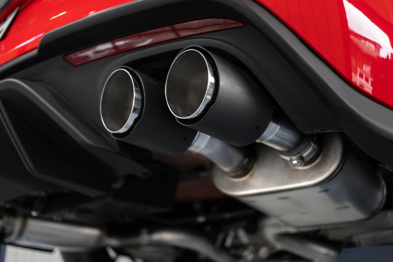 MBRP 18-20 Ford Mustang GT 5.0 w/ Quad Tip Active Exhaust Cat Back Split Rear T304 w/ Carb Fib Tips - S72093CF