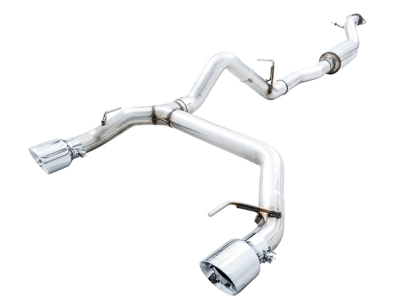 AWE Tuning 2021+ Ford Bronco 0FG Dual Rear Exit Exhaust w/Chrome Silver Tips &amp; Bash Guard