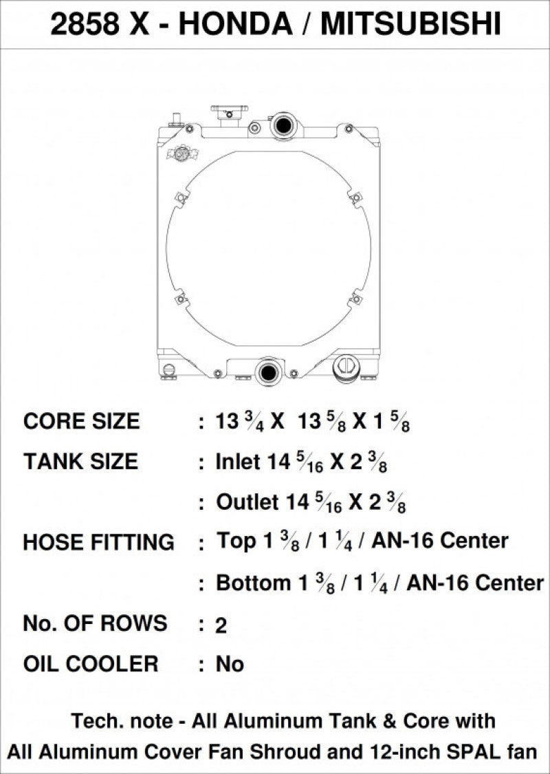 CSF Universal Half Radiator w/-16AN &amp; Slip-On Fittings/12in SPAL Fan &amp; Shroud