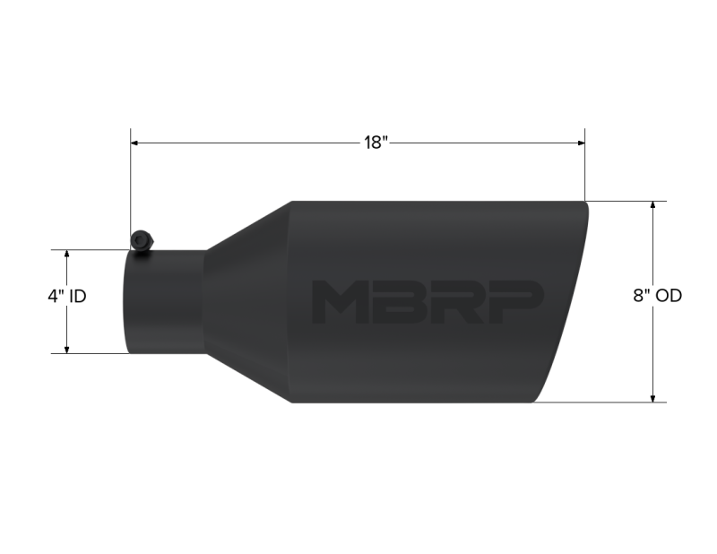 MBRP Universal Tip 8in O.D. Rolled End 4in inlet 18in length Black - T5128BLK