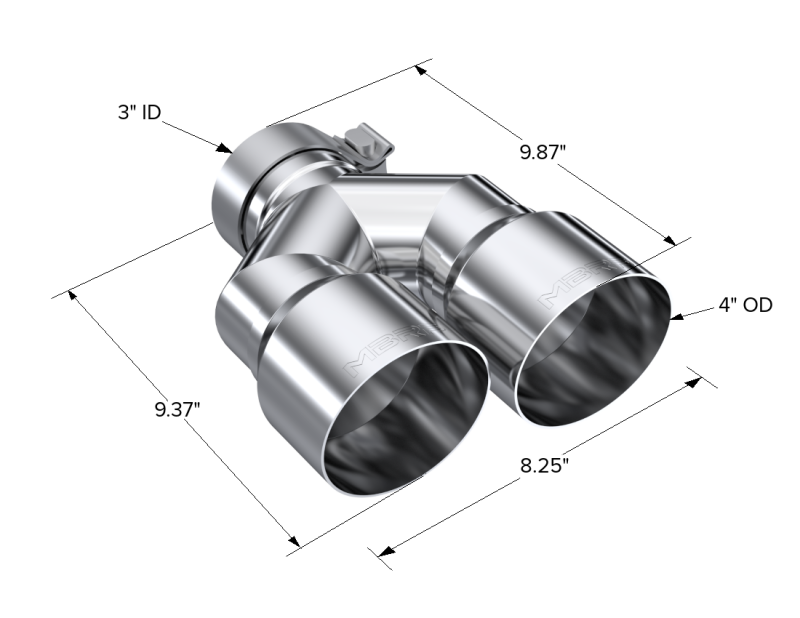 MBRP 3in ID / Dual 4in OD Out Staggered L 9.37in / R 9.87in Single Wall T304 SS Univ Exhaust Tip - T5183